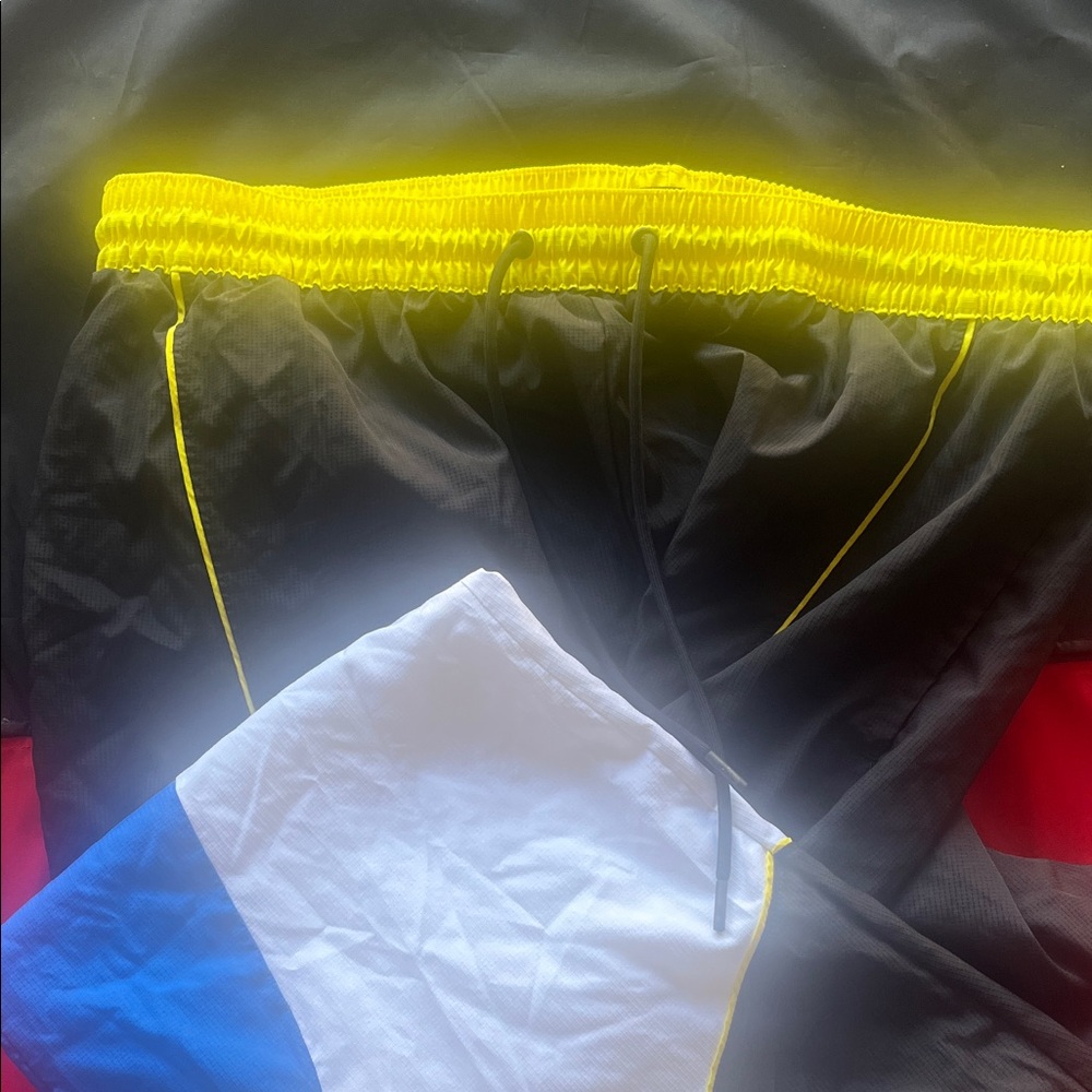 Colorblock Athletic Shorts in Black, Yellow, White & Blue